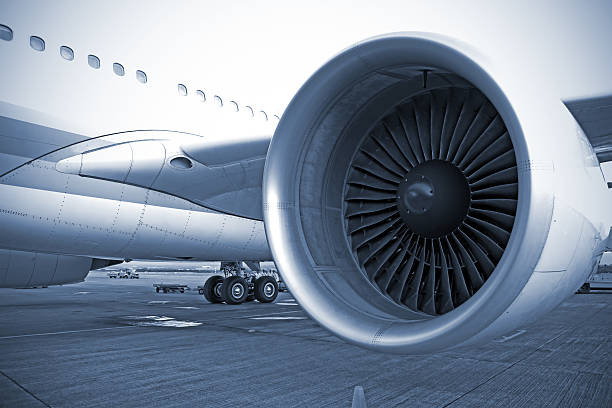 airplane engine in airport stock photo