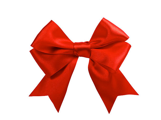 single red ribbon gift bow isolated on white stock photo