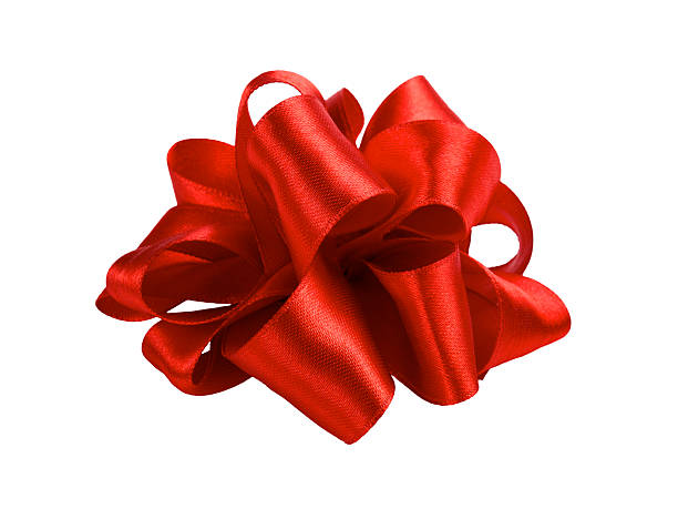 single red ribbon gift bow isolated on white stock photo