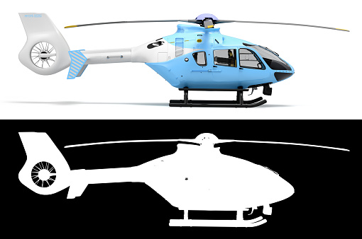 multipurpose passenger helicopter for air transportation right view 3d render on white with alpha