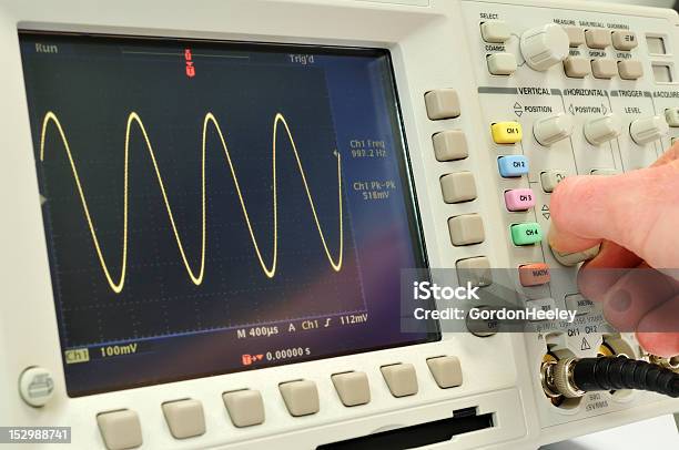 Osciloscopio Foto de stock y más banco de imágenes de Osciloscopio - Osciloscopio, Onda sinusoidal, Componente eléctrico