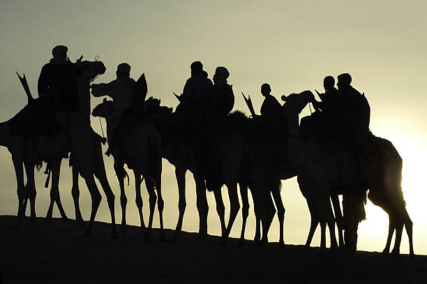 Silhouette of a Tuareg group on camels