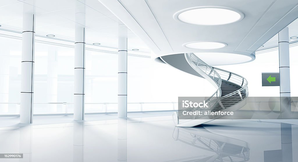 Spacious Modern Interior Illustration of an interior with spiral staircase. created using 3D Indoors Stock Photo