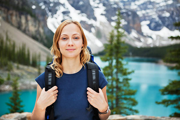istock Female hiker with her backpack against scenic view 152990553