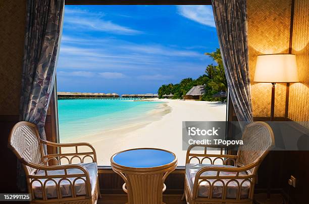 Hotel Room And Tropical Landscape Stock Photo - Download Image Now - Beach, Chair, Coastline