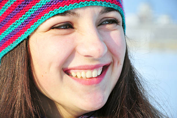 close up portrait of smiling girl stock photo