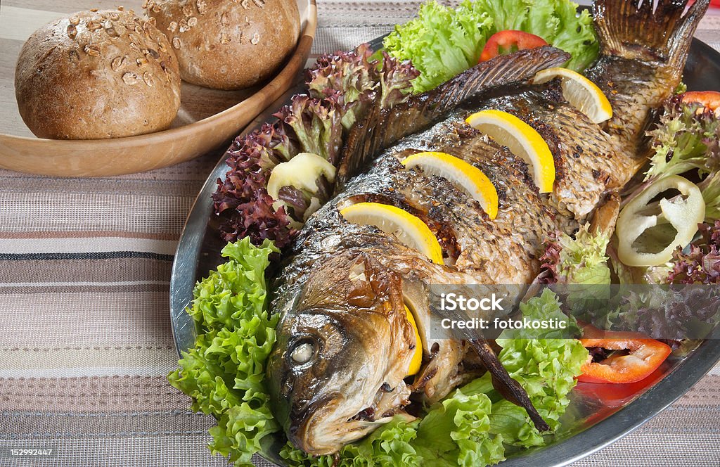 served fried carp Arranging Stock Photo