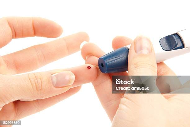 Diabetes Lancet In Hand Prick Finger Stock Photo - Download Image Now - Blood Test, Addiction, Blood