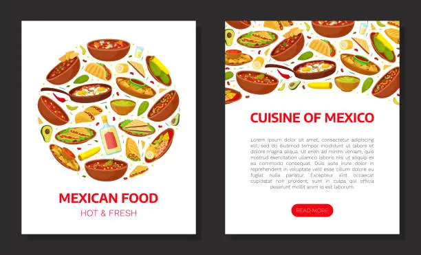Vector illustration of Traditional Mexican Food Banner Design with Different Served Dish Vector Template