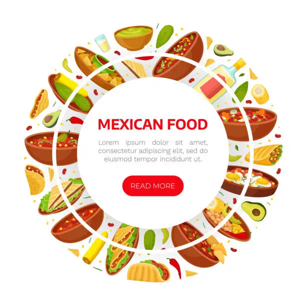 Vector illustration of Traditional Mexican Food Banner Design with Different Served Dish Vector Template