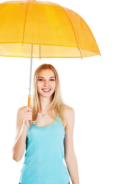 linda menina com um guarda-chuva - teenage girls ideas blue yellow - fotografias e filmes do acervo