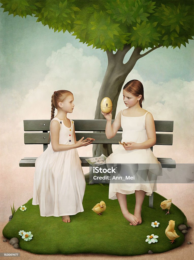 Dos niñas, que abre el huevo. - Ilustración de stock de Abril libre de derechos