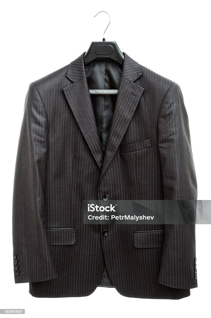 black jacket on hanger hanger with black jacket isolated on white background Black Color Stock Photo