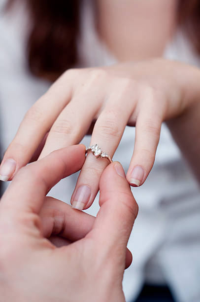 istock situation of inserting engagement ring into a finger 153001877