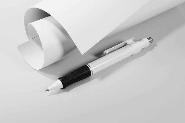 istock Ballpoint pen with rolled paper mockup. 3D rendering 1530019629