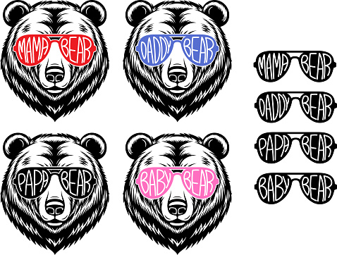 mama bear family face with sunglasses illustration