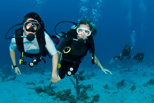 istock man and wife scuba dive together 153002853