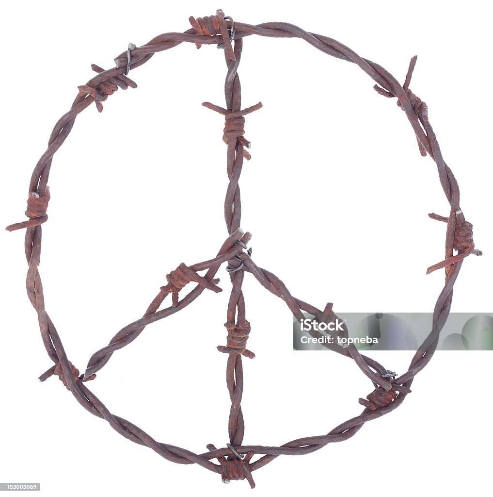 Rusty barbed wire peace sign Rusty barbed wire peace sign isolated on white Barbed Wire Stock Photo