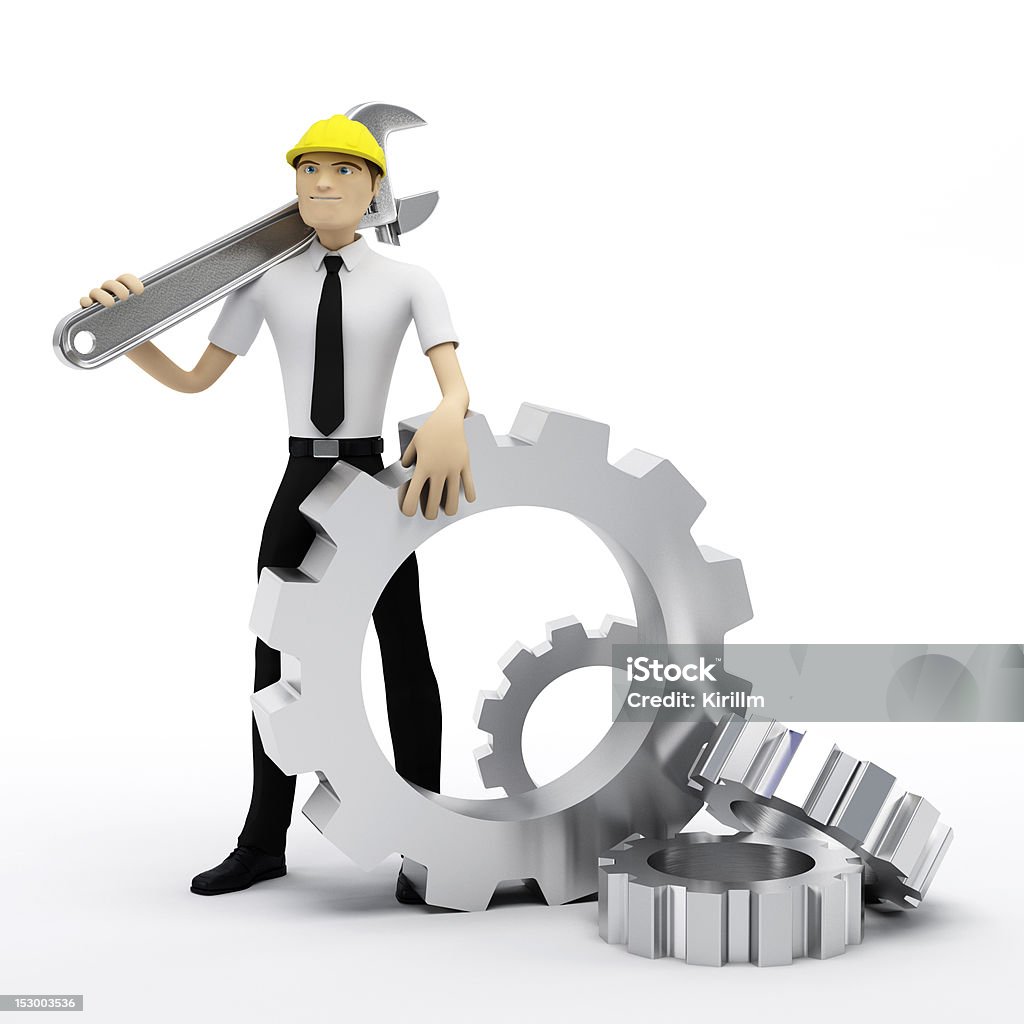 Industrial Worker With Wrench And Gears Conceptual Illustration Stock Photo  - Download Image Now - iStock