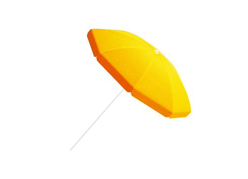 Yellow parasol on white background. Horizontal composition with clipping path and copy space.