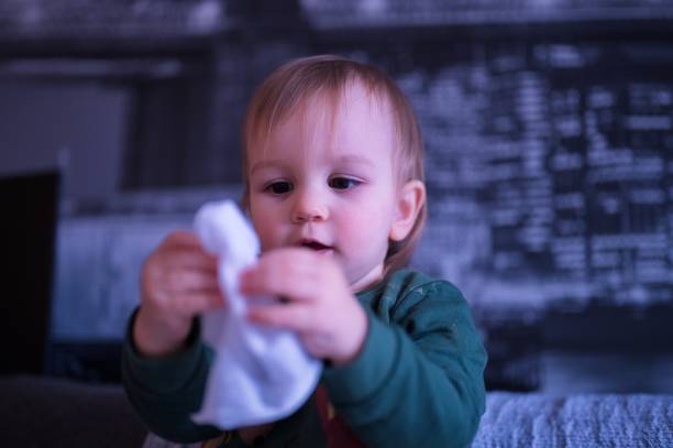 istock Little boy holding wet tissue 1530040163