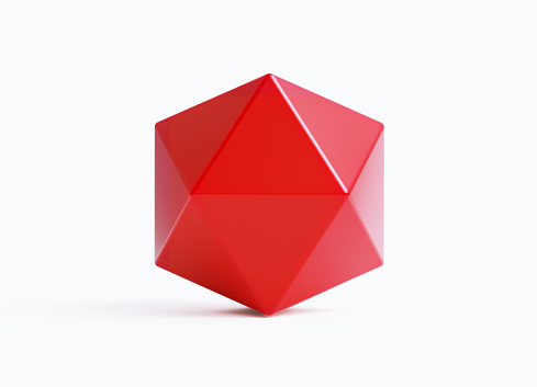 Hexagon shaped red object on white background. Horizontal composition with clipping path.