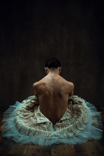 Portrait of asian balerina in dark room