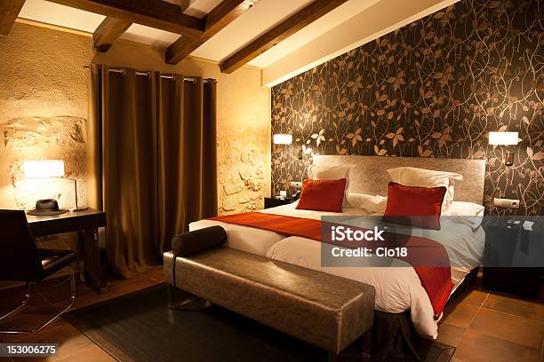 Luxury Hotel Bedroom Stock Photo - Download Image Now - Armchair, Bed - Furniture, Bedding