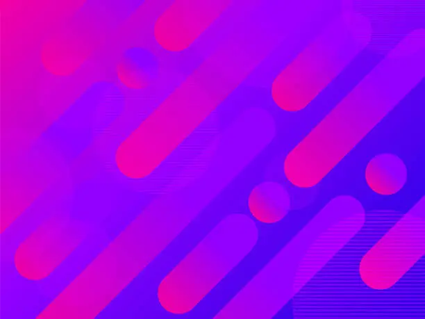 Vector illustration of Gradient abstract geometric background with spherocylinder (capsule shape) and circle in pink-blue colors. For wallpaper, background, backdrop, printed, or web design artwork.