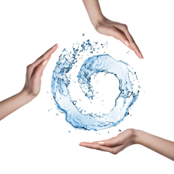 istock Water figure with human hand isolated on white 153009809