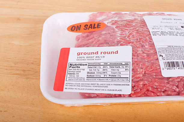 paquete de nuevo terreno redondo de carne de res - ground chuck fotografías e imágenes de stock