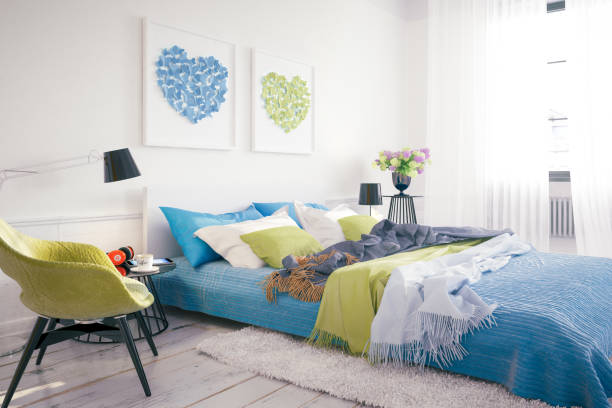 istock Cosy Summer Colors Bedroom By Daylight - 3D Visualization 1530112862