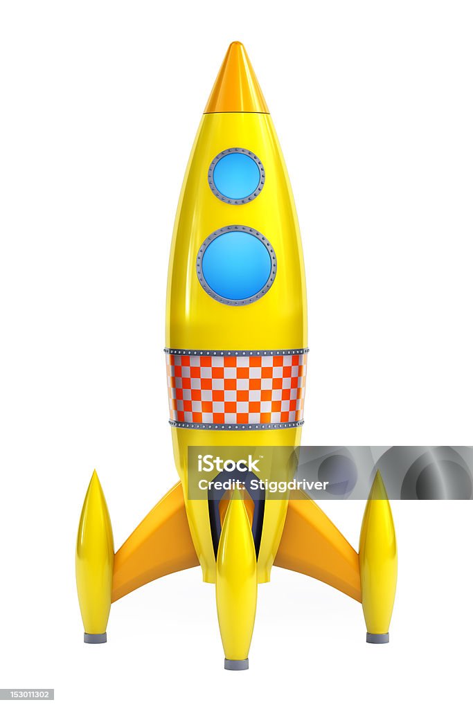 Space rocket 3D illustration of a yellow space rocket isolated on white background Cut Out Stock Photo