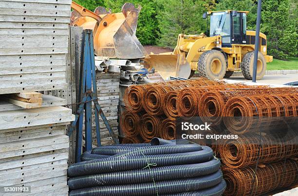 Supplies At A Construction Site Stock Photo - Download Image Now - Construction Material, Stack, Wire
