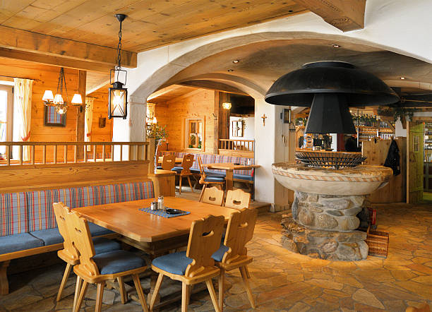 Mountain restaurant interior in the Alps, Austria