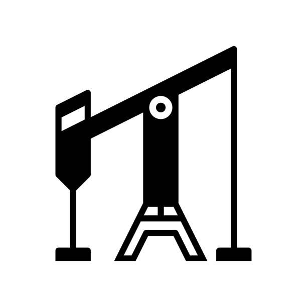 oil drill black line & fill vector icon - fracking oil rig industry exploration点のイラスト素材／クリップアート素材／マンガ素材／アイコン素材