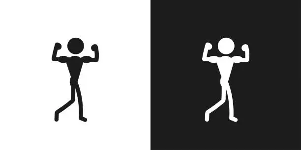 Vector illustration of Bodybuilding icon pictogram vector design. Stick figure man bodybuilder vector icon sign symbol pictogram