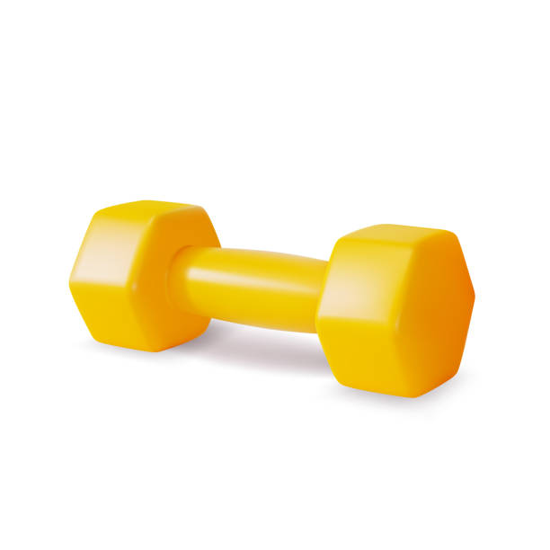 istock 3d Gym Equipment Yellow Dumbbell Cartoon Style. Vector 1530135593