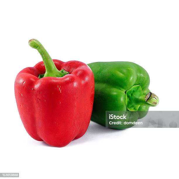 Red And Green Bell Peppers Isolated On White Background Stock Photo - Download Image Now