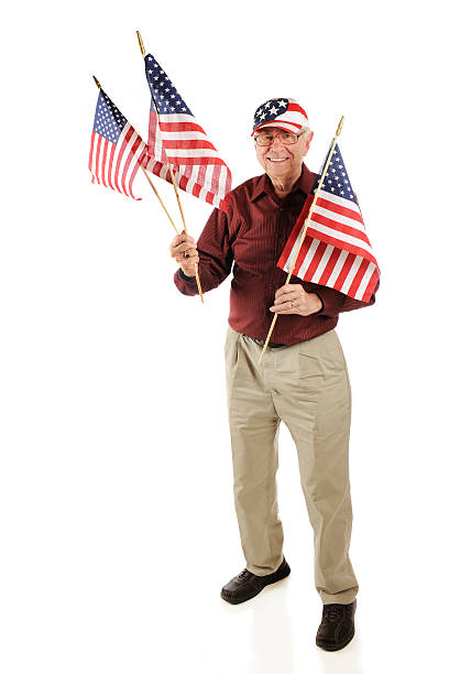 senior uomo con bandiera - us state flag national flag flag three objects foto e immagini stock