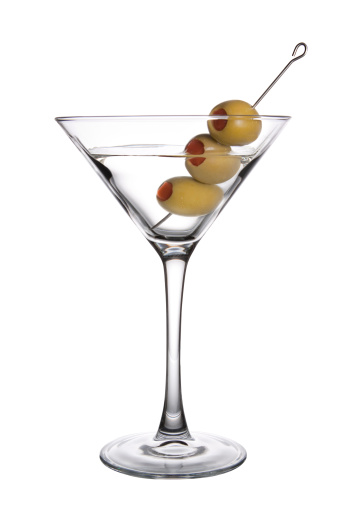 Three Olive Martini on white Background.
