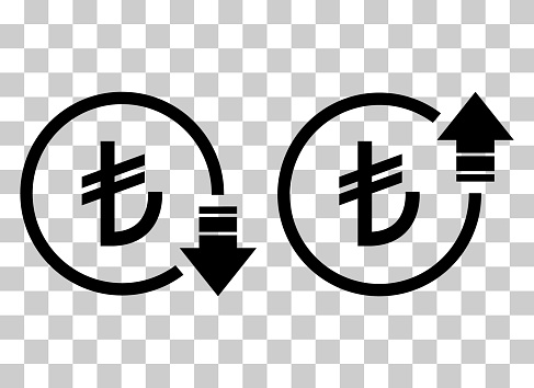 Set of cost symbol turkish lira increase and decrease icon. Money vector symbol isolated on background .