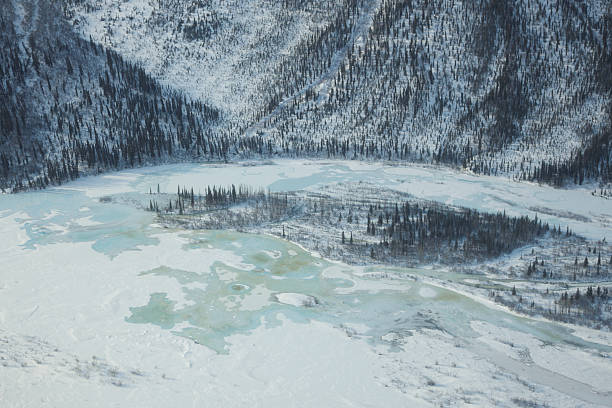 Aerial View of a Frozen Lake stock photo