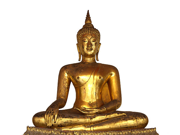 buddha dorato su sfondo bianco - foto stock