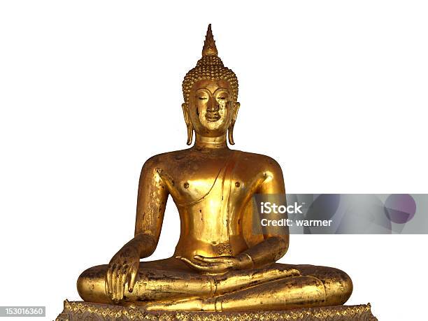 Buddha Dorato Su Sfondo Bianco - Fotografie stock e altre immagini di Asia - Asia, Buddha, Buddismo