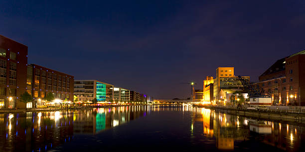 istock Inner Harbour Duisburg Panorama at night 153016631