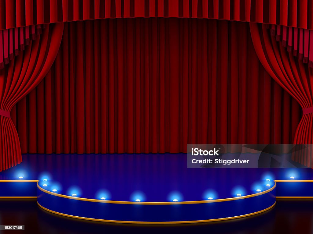 Stage 3d Illustration of a theatre stage area which glowing dramatic lights Broadway - Worcestershire Stock Photo