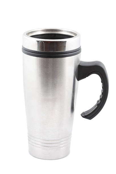 istock Big steel cup with lid and handle isolated on white 153017438