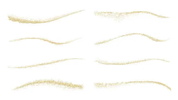 Vector illustration of Set of Gold Glitter Texture Isolated On White.