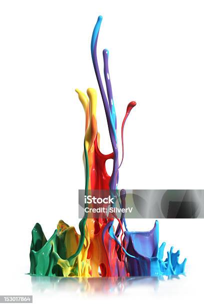 Colorful Paint Splashing Isolated On White Stock Photo - Download Image Now - Abstract, Blue, Bright